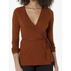REBECCA TAYLOR Slim Wrap Blouse in Cayenne Fall Minimalist Office Cotton Alpaca